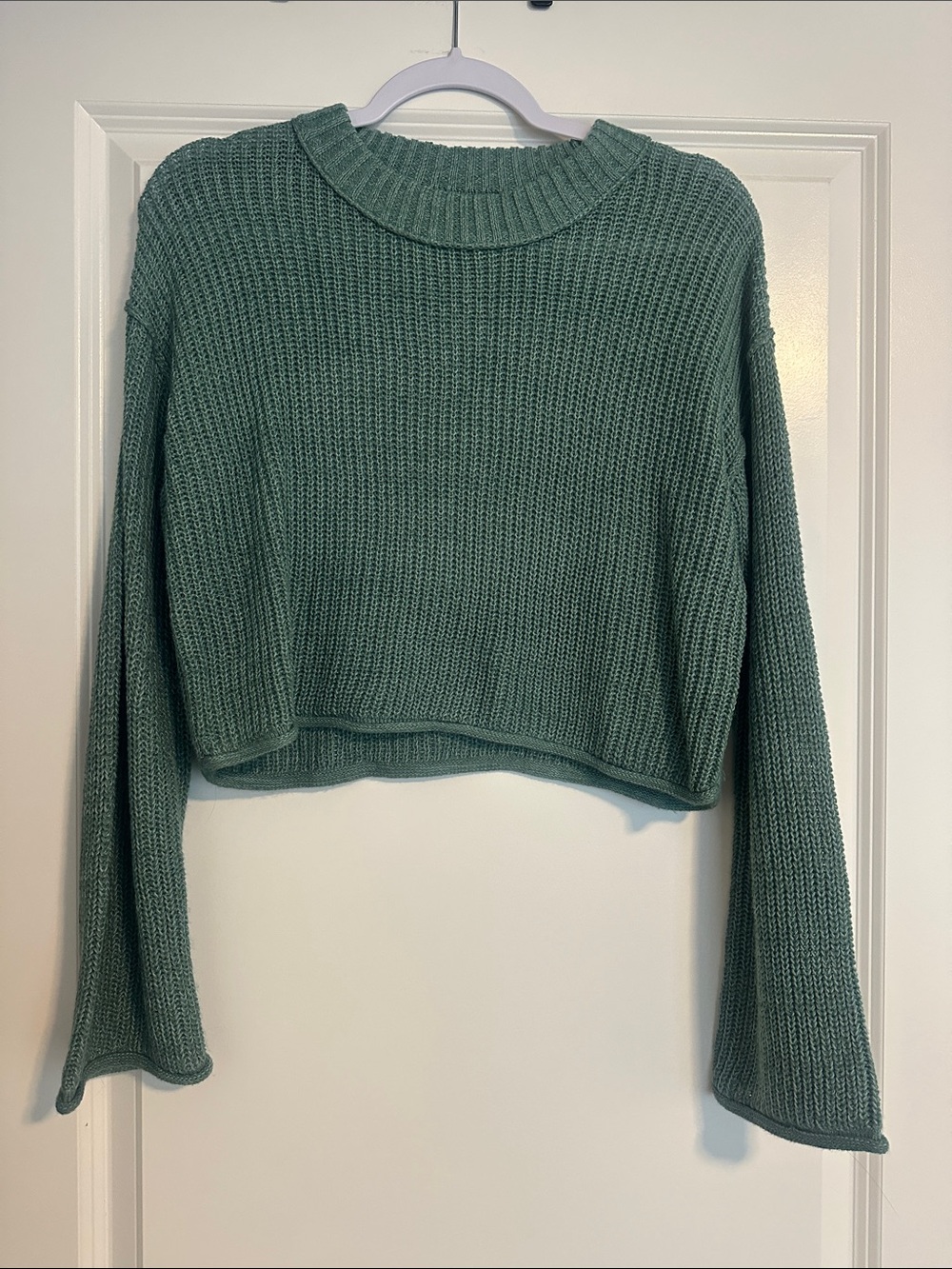 Cropped Crewneck Sweater in Sage Green - Women's Knit Top